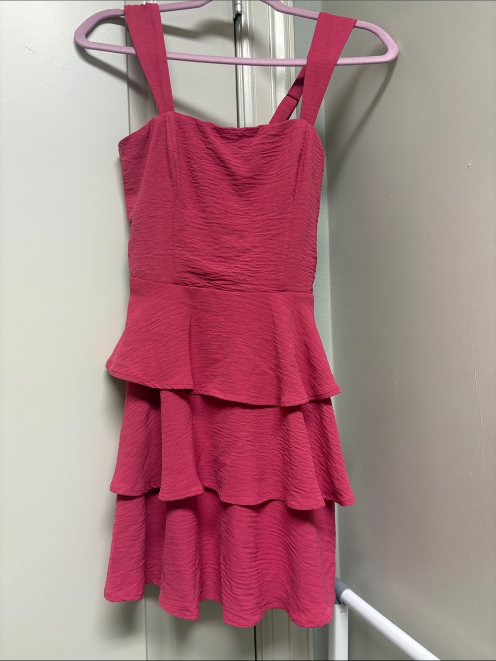 Tiered Peplum Sleeveless Dress in Hot Pink